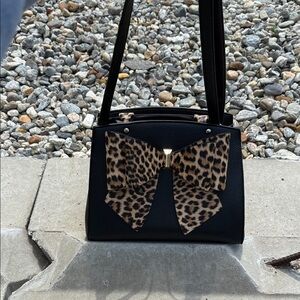 Leopard Bow Black Handbag